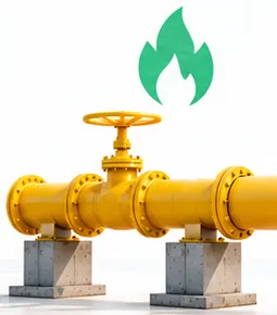 Gelbe Gasleitung mit Flammensymbol